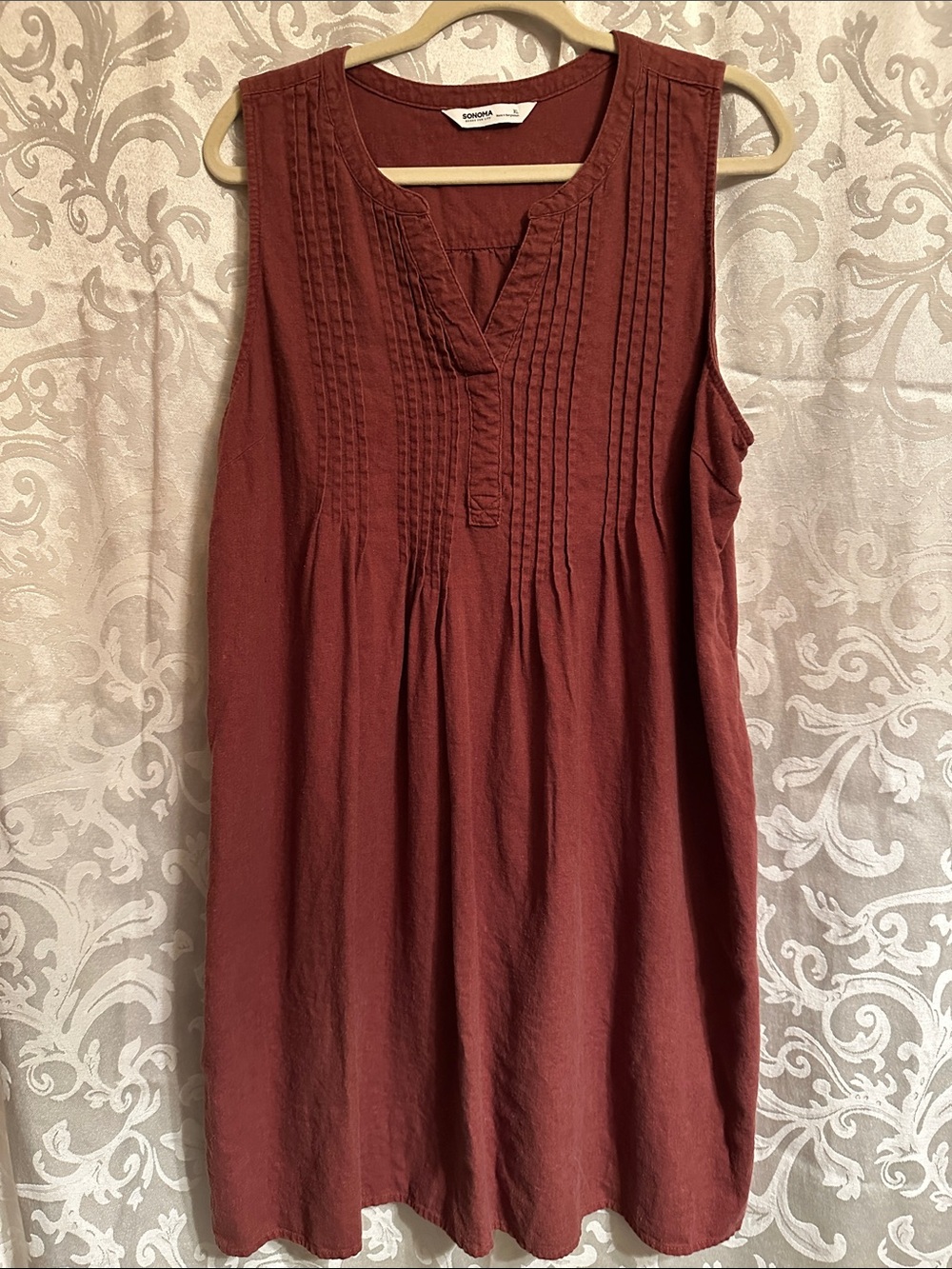 Sonoma Rust Midi Pintuck Sleeveless Dress
